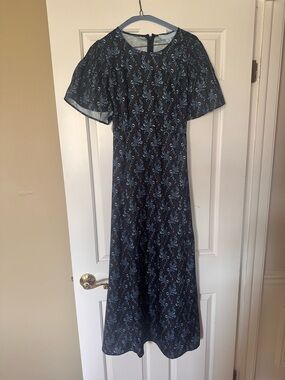 Hill House Home Women's Navy Blue Patterned Short-Sleeve Midi Dress